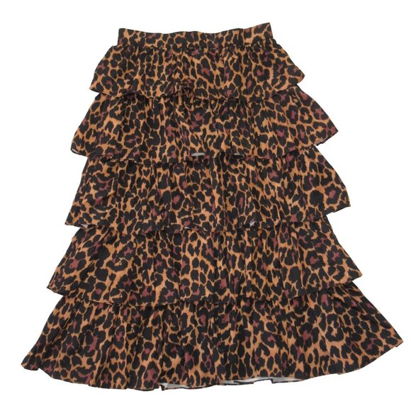 NWT J.Crew Ruffle Maxi in Brown Black Leopard Taffeta Midi Skirt 8 - Picture 3 of 5